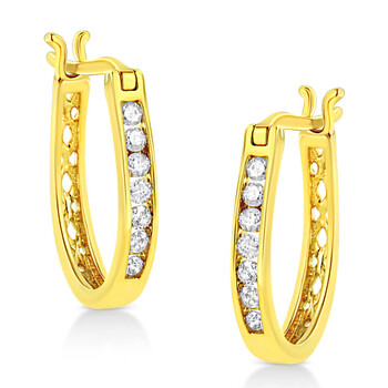 Bông tai Haus Of Brilliance 14K Yellow Gold Plated .925 Sterling Silver 1/4 Cttw Diamond Leverback 3/4" Inch Hoop Earrings