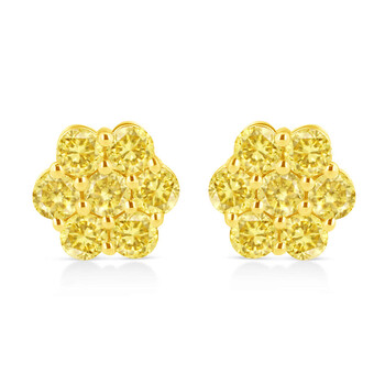 Bông tai Haus Of Brilliance 14K Yellow Gold Plated .925 Sterling Silver 1 Cttw Treated Yellow Diamond Floral Stud Earrings