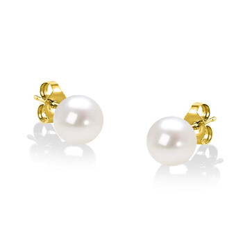 Bông tai Haus Of Brilliance 14K Yellow Gold Round Freshwater Akoya Cultured 6.5-7Mm Pearl Stud Earrings Aaa+ Quality