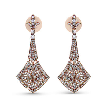 Haus Of Brilliance 18K Rose Gold 1 1/3 Cttw Diamond Studded Fleur De Lis Trellis Style Drop And Dangle Earring (F-G Color, Vs1-Vs2 Clarity) 2 Bông tai Haus Of Brilliance 18K Rose Gold 1 1/3 Cttw Diamond Studded Fleur De Lis Trellis Style Drop And Dangle Earring (F-G Color