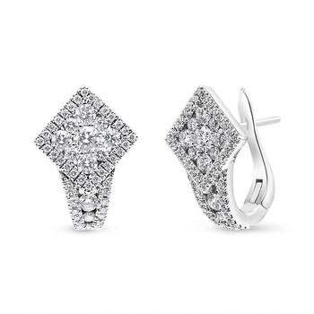 Bông tai Haus Of Brilliance 18K White Gold 1 1/10 Cttw Round Diamond Cluster With Halo Hoop Huggie Earring (F-G Color