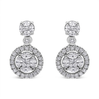 Bông tai Haus Of Brilliance 18K White Gold 2.0 Cttw Round Shape Diamond Composite Halo Dangle Stud Earring (F-G Color
