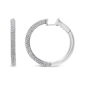 Bông tai Haus Of Brilliance 18K White Gold 2 1/3 Cttw Pave Set Diamond Semi Eternity Leverback Hoop Earrings (F-G Color
