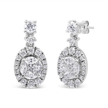 Haus Of Brilliance 18K White Gold 3/4 Cttw Oval Shape Diamond Composite Dangle Stud Earring (F-G Color, Vs1-Vs2 Clarity) 1 Bông tai Haus Of Brilliance 18K White Gold 3/4 Cttw Oval Shape Diamond Composite Dangle Stud Earring (F-G Color