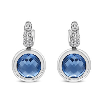Bông tai Haus Of Brilliance 18K White Gold Bezel Set 11Mm Blue Topaz And 1/2 Cttw Invisible Set Diamond Bale Dangle Earrings