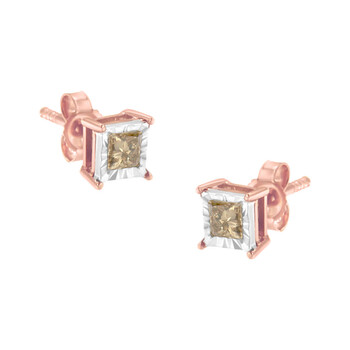 Bông tai Haus Of Brilliance 2 Micron 14K Rose Gold Plated Sterling Silver 1/2Ct. Tdw Diamond Miracle Stud Earrings (K-L