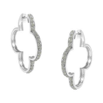 Bông tai Haus Of Brilliance .925 Sterling Silver 1.0 Cttw Diamond 4 Leaf Clover Shape Hoop Earrings(I-J Color