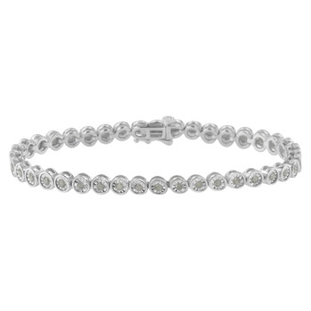 Vòng tay Haus Of Brilliance .925 Sterling Silver 1.0 Cttw Miracle Plate Set Diamond Bezel Link Design Tennis Bracelet (I-J Color