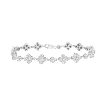 Vòng tay Haus Of Brilliance .925 Sterling Silver 1.0 Cttw Miracle-Set Diamond 4 Leaf And Solitaire Station Link Bracelet - 7.25 chính hãng