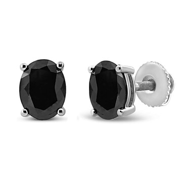 Bông tai Haus Of Brilliance .925 Sterling Silver 1.0 Cttw Prong Set Treated Black Oval Diamond Stud Earring (Black Color