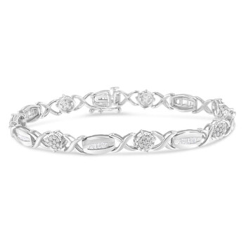 Vòng tay Haus Of Brilliance .925 Sterling Silver 1.0 Cttw Round-Cut And Baguette-Cut Diamond X-Link Bracelet (I-J Color
