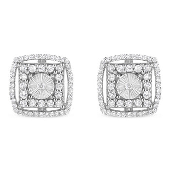 Bông tai Haus Of Brilliance .925 Sterling Silver 1.0 Cttw Round Diamond Double Halo And Disc Stud Earring (I-J Color