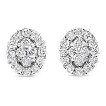 Bông tai Haus Of Brilliance .925 Sterling Silver 1 1/2 Cttw Round-Cut Diamond Oval Shaped Stud Earrings (I-J Color
