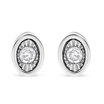 Bông tai Haus Of Brilliance .925 Sterling Silver 1/10 Cttw Miracle-Set Diamond Oval Shape Stud Earrings (I-J Color