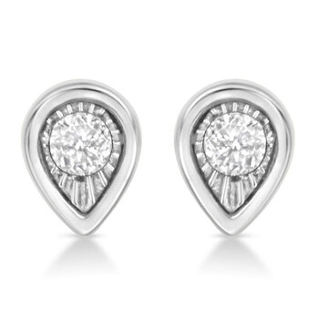 Bông tai Haus Of Brilliance .925 Sterling Silver 1/10 Cttw Miracle-Set Round Cut Diamond Pear-Shape Stud Earrings (I-J Color