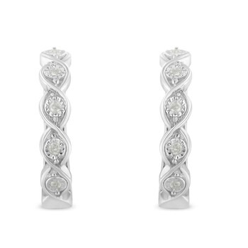 Bông tai Haus Of Brilliance .925 Sterling Silver 1/10Ct Cttw Miracle-Set Diamond Swirl Hoop Earrings (I-J Color