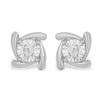 Bông tai Haus Of Brilliance .925 Sterling Silver 1/10Ct Cttw Miracle-Set Diamond Swirl Stud Earrings (I-J Color