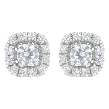Bông tai Haus Of Brilliance .925 Sterling Silver 1/2 Cttw Brilliant Round-Cut Diamond Solitaire With Halo Stud Earring (I-J
