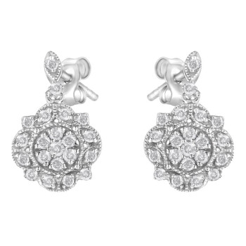 Haus Of Brilliance .925 Sterling Silver 1/2 Cttw Diamond Dangle Miligrain Earring (I-J Color, I2-I3 Clarity) 2 Bông tai Haus Of Brilliance .925 Sterling Silver 1/2 Cttw Diamond Dangle Miligrain Earring (I-J Color