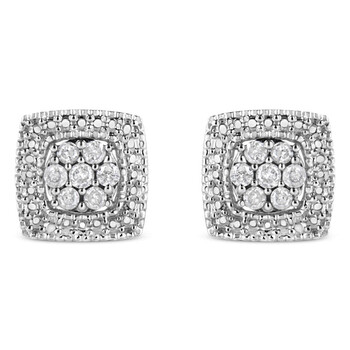 Bông tai Haus Of Brilliance .925 Sterling Silver 1/2 Cttw Diamond Miligrain Square Shape Stud Earrings (I-J Color