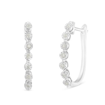 Bông tai Haus Of Brilliance .925 Sterling Silver 1/2 Cttw Miracle-Set Diamond 7 Stone Hoop Earrings (I-J Color