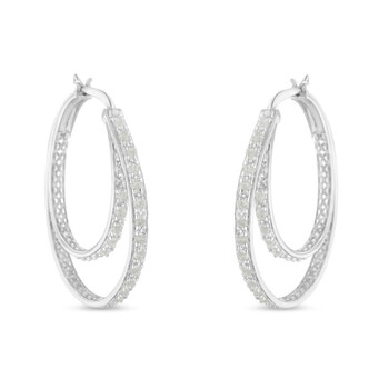 Bông tai Haus Of Brilliance .925 Sterling Silver 1/2 Cttw Miracle-Set Diamond Double Hoop With Latchback Earrings (I-J Color