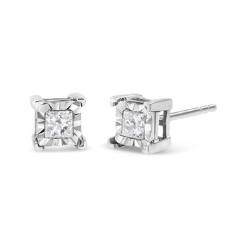 Haus Of Brilliance .925 Sterling Silver 1/2 Cttw Miracle Set Princess-Cut Diamond Solitaire Stud Earrings (H-I Color, Si2-I1 Clarity) 2 Bông tai Haus Of Brilliance .925 Sterling Silver 1/2 Cttw Miracle Set Princess-Cut Diamond Solitaire Stud Earrings (H-I Color