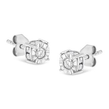 Bông tai Haus Of Brilliance .925 Sterling Silver 1/2 Cttw Miracle-Set Round Cut Diamond Stud Earrings (I-J Color
