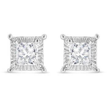Bông tai Haus Of Brilliance .925 Sterling Silver 1/2 Cttw Princess-Cut Diamond Stud Earring (I-J Color