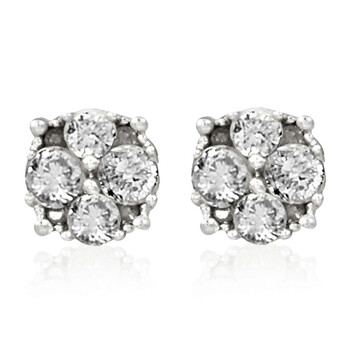 Bông tai Haus Of Brilliance .925 Sterling Silver 1/2 Cttw Prong Set Round-Cut Diamond Cluster Stud Earring (I-J Color