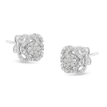Bông tai Haus Of Brilliance .925 Sterling Silver 1/2 Cttw Round-Cut Diamond Floral Cluster And Halo Stud Earring (I-J Color