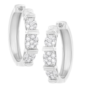 Bông tai Haus Of Brilliance .925 Sterling Silver 1/2 Cttw Round-Cut Diamond Floral Cluster Hoop Earring (I-J Color