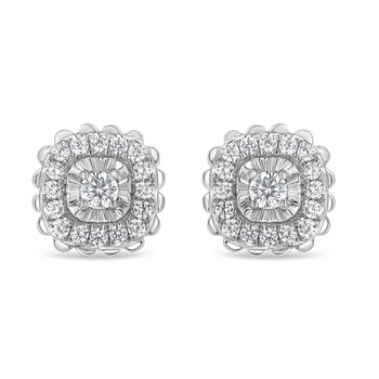 Bông tai Haus Of Brilliance .925 Sterling Silver 1/2 Cttw Round-Cut Diamond Halo Cluster Stud Earring (I-J Color