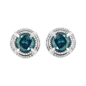 Bông tai Haus Of Brilliance .925 Sterling Silver 1/2 Cttw Treated Blue Diamond Modern 4-Prong Solitaire Milgrain Stud Earrings