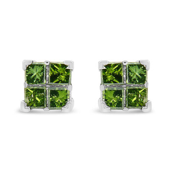 Bông tai Haus Of Brilliance .925 Sterling Silver 1/2 Cttw Treated Green Princess-Cut Diamond 4 Stone Composite Quad Stud Earring (Green Color)