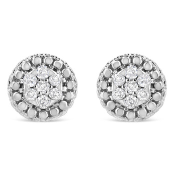 Bông tai Haus Of Brilliance .925 Sterling Silver 1/3 Cttw 7 Stone Pave Set Diamond Beaded Stud Earrings (I-J Color