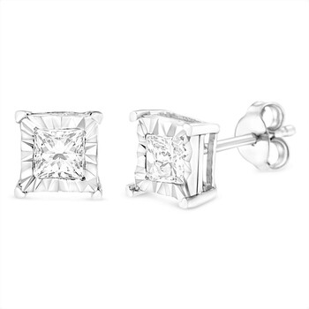 Haus Of Brilliance .925 Sterling Silver 1/3 Cttw Miracle Set Princess-Cut Diamond Solitaire Stud Earrings (H-I Color, I1-I2 Clarity) 2 Bông tai Haus Of Brilliance .925 Sterling Silver 1/3 Cttw Miracle Set Princess-Cut Diamond Solitaire Stud Earrings (H-I Color