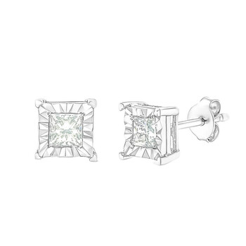Bông tai Haus Of Brilliance .925 Sterling Silver 1/3 Cttw Miracle Set Princess-Cut Diamond Solitaire Stud Earrings (H-I Color