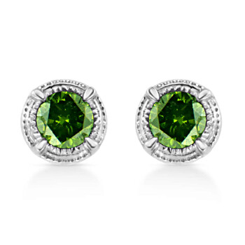 Bông tai Haus Of Brilliance .925 Sterling Silver 1/3 Cttw Treated Green Diamond Modern 4-Prong Solitaire Milgrain Stud Earrings
