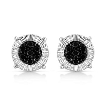 Bông tai Haus Of Brilliance .925 Sterling Silver 1/4 Cttw Black Color Treated Diamond Cluster Flower Earrings (Black Color