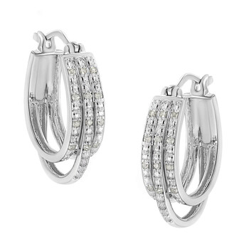 Bông tai Haus Of Brilliance .925 Sterling Silver 1/4 Cttw Diamond And Alternating Beaded Triple Hoop Earring (I-J Color