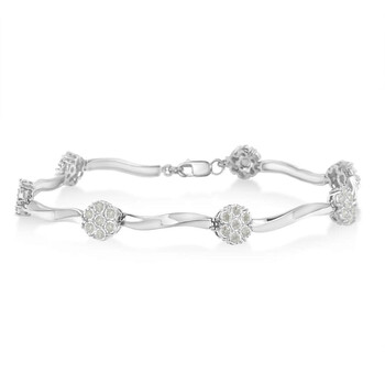 Haus Of Brilliance .925 Sterling Silver 1/4 Cttw Diamond Cluster Miracle-Set Station & Twisted Bar 7" Link Bracelet (H-I Color, I2-I3 Clarity) 1 Vòng tay Haus Of Brilliance .925 Sterling Silver 1/4 Cttw Diamond Cluster Miracle-Set Station & Twisted Bar 7" Link Bracelet (H-I Color