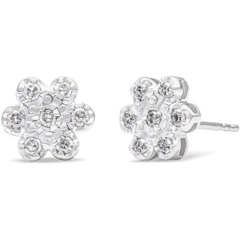 Bông tai Haus Of Brilliance .925 Sterling Silver 1/4 Cttw Diamond Floral Cluster Stud Earring (I-J Color