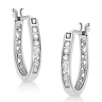 Bông tai Haus Of Brilliance .925 Sterling Silver 1/4 Cttw Diamond Leverback 3/4" Inch Hoop Earrings (K-L Color