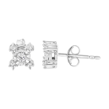 Haus Of Brilliance .925 Sterling Silver 1/4 Cttw Miracle Plate Round And Princess-Cut Diamond "X" Shaped Stud Earrings 1 Bông tai Haus Of Brilliance .925 Sterling Silver 1/4 Cttw Miracle Plate Round And Princess-Cut Diamond "X" Shaped Stud Earrings