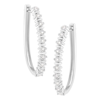 Bông tai Haus Of Brilliance .925 Sterling Silver 1/4 Cttw Miracle-Set Round-Cut Diamond Hoop Earring (I-J Color