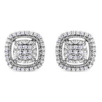 Haus Of Brilliance .925 Sterling Silver 1/4 Cttw Prong Set Round-Cut Diamond Cluster In Square Frame Stud Earring 1 Bông tai Haus Of Brilliance .925 Sterling Silver 1/4 Cttw Prong Set Round-Cut Diamond Cluster In Square Frame Stud Earring