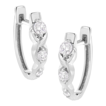 Bông tai Haus Of Brilliance .925 Sterling Silver 1/4 Cttw Prong Set Round-Cut Diamond Twist And Swirl Hoop Earring (I-J Color