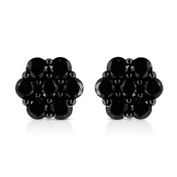 Haus Of Brilliance .925 Sterling Silver 1/4 Cttw Prong Set Treated Black Diamond Floral Stud Earrings (Black Color, I1-I2 Clarity) 1 Bông tai Haus Of Brilliance .925 Sterling Silver 1/4 Cttw Prong Set Treated Black Diamond Floral Stud Earrings (Black Color