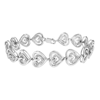 Haus Of Brilliance .925 Sterling Silver 1/4 Cttw Round-Cut Diamond Double Heart Link Bracelet (I-J Color, I2-I3 Clarity) - 7.25" Inches 2 Vòng tay Haus Of Brilliance .925 Sterling Silver 1/4 Cttw Round-Cut Diamond Double Heart Link Bracelet (I-J Color
